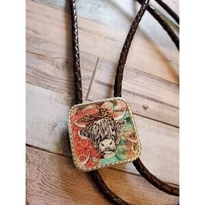 Womans bolo tie, highland cow concho, western bolo tie, western necklace,